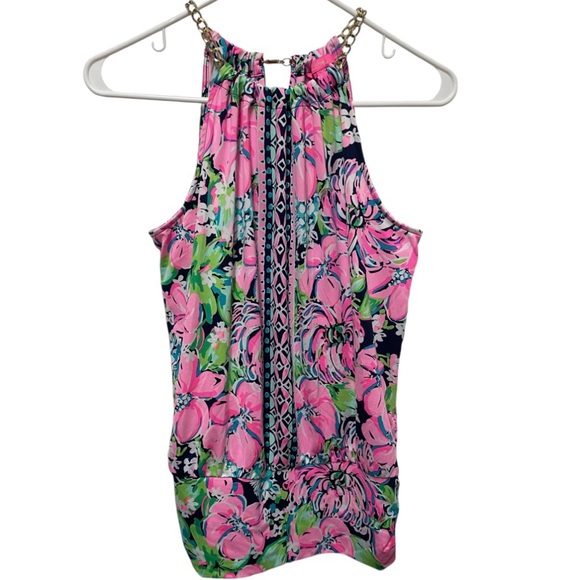 Lilly Pulitzer floral bowen halter top high tide navy - Picture 1 of 6